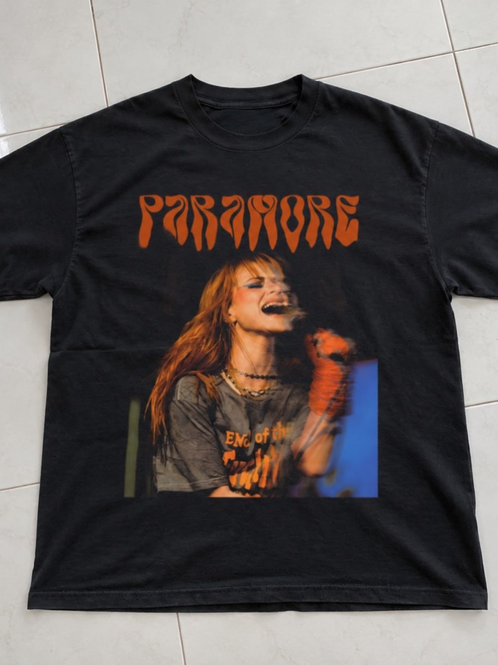 Orange Paramore Gildan Black Tee Graphic